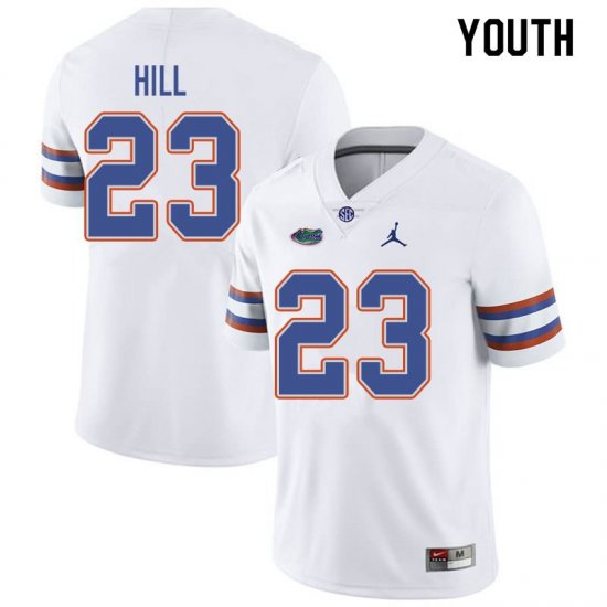 Youth Florida Gators #23 Jaydon Hill NCAA Jordan Brand White Authentic Stitched College Football Jersey YVB0662IZ